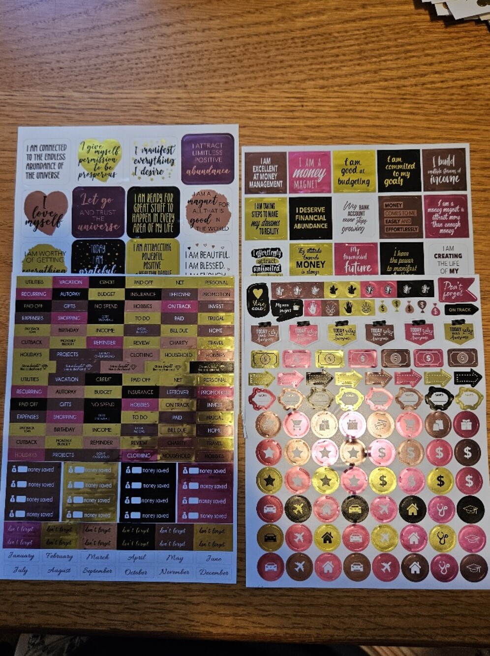 Decorative Planner Sticker Sheet - Pink, Gold, Black